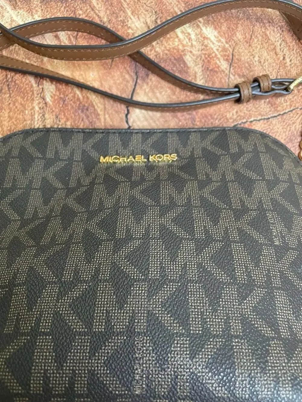 Michael Kors Cindy Signature Logo Dome Crossbody Bag Brown